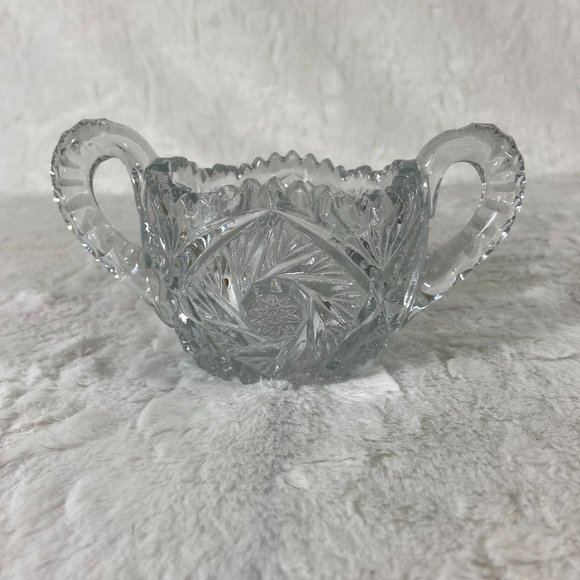 Antique American Cut Glass Sugar Bowl with Handles - Picture 1 of 10